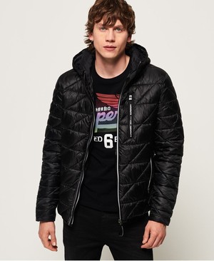 Superdry Diagonal Quilt Fuji Férfi Kabát Fekete | DVZHW5791